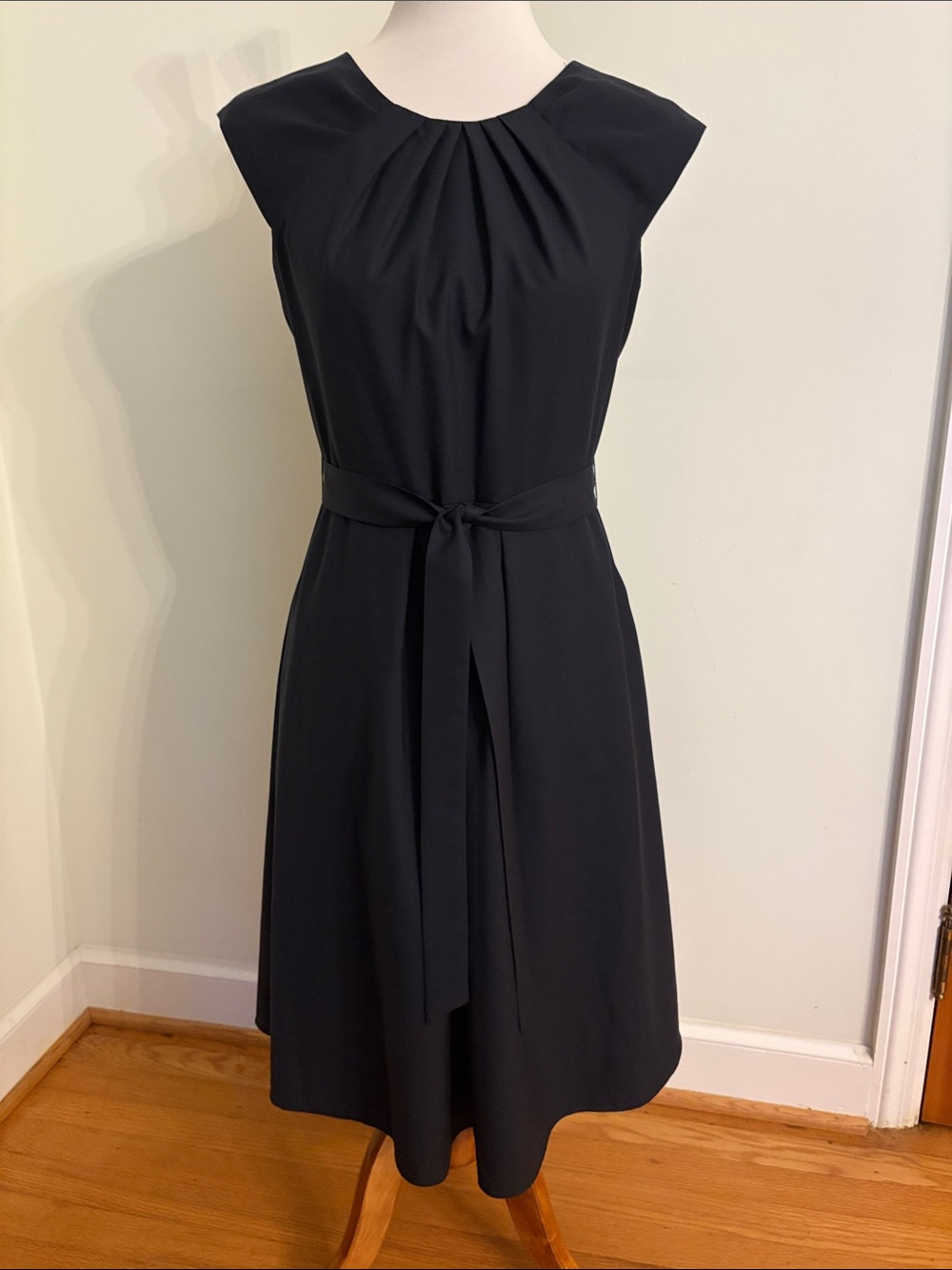 Calvin Klein Navy Blue Cap Sleeve Tie-Waist A-Line Dress